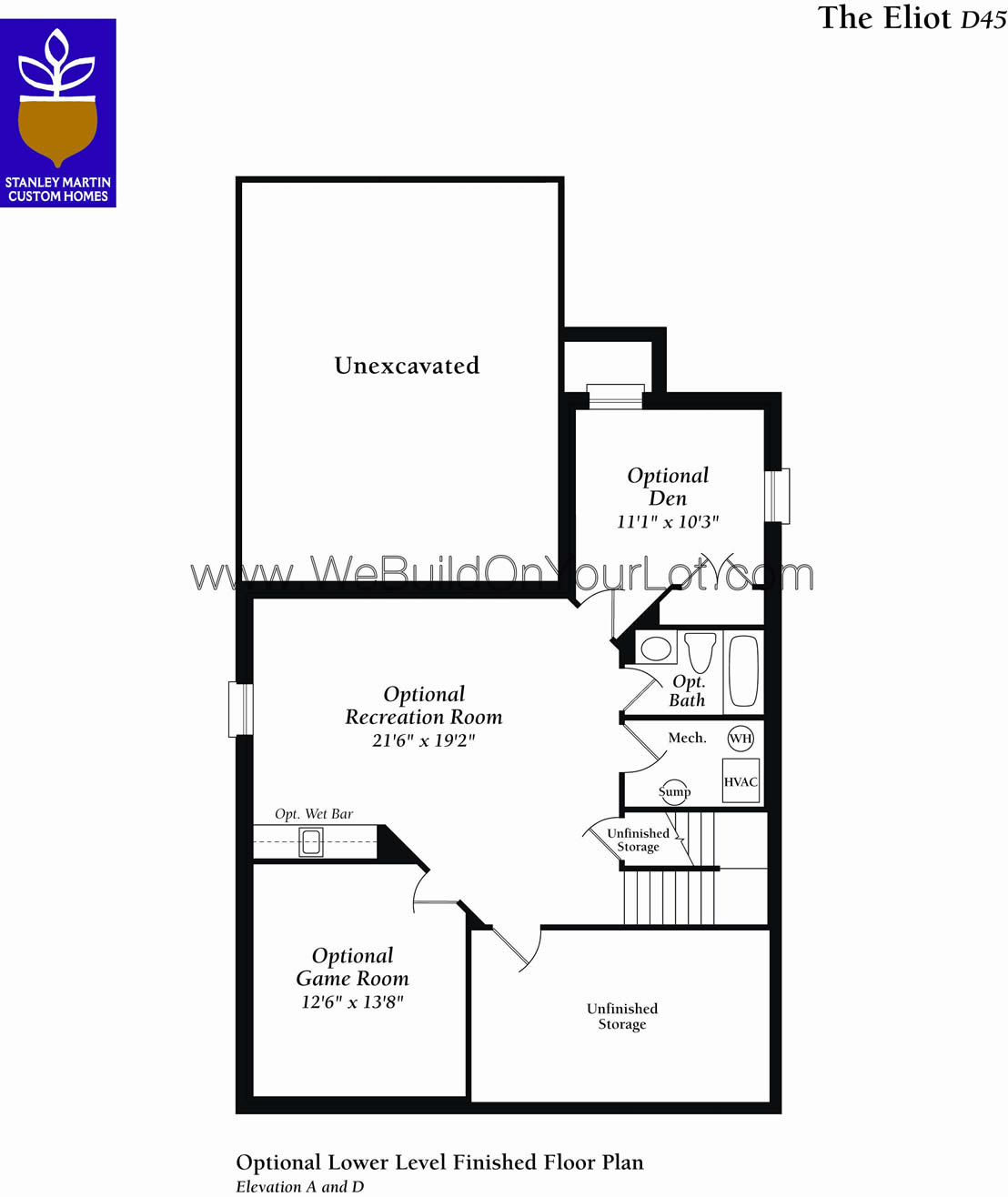 Eliot Basement Level Floor Plan Stanley Martin Custom Homes