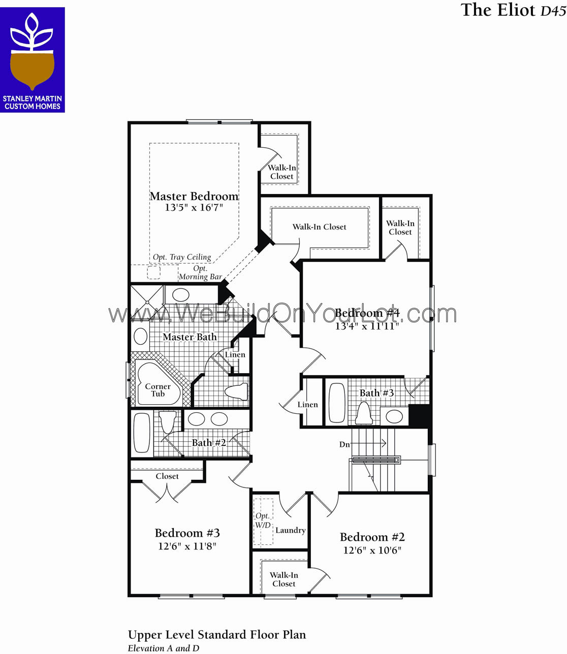 Eliot Upper Level Floor Plan Stanley Martin Custom Homes